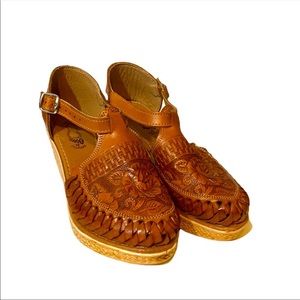 RARE rockabilly Tooled Leather Espadrilles 9